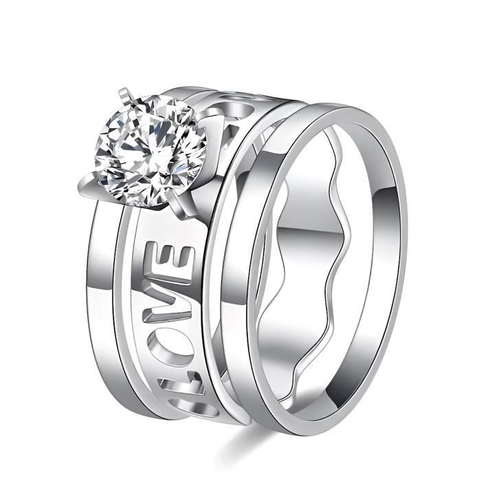 Anillo - Mujer - Solitario - Amor - Triple - Cristal - Blanco - Acero inoxidable - 316L - Tallas 52 a 60