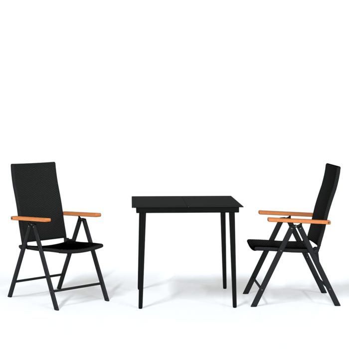 Ensemble à manger de jardin - BURKE - 3 pièces - Noir - Table 80x80x74 cm - Chaise 55x64x105 cm