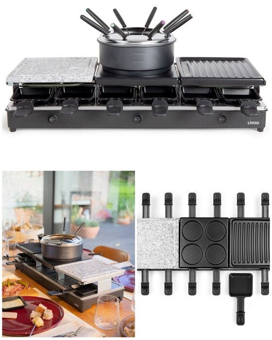 Appareil à fondue électrique - LIVOO - 12 personnes - 1650W - Antiadhésif - 3 surfaces de cuisson