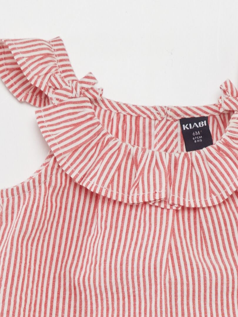 Gestreept topje met ruches - ROOD