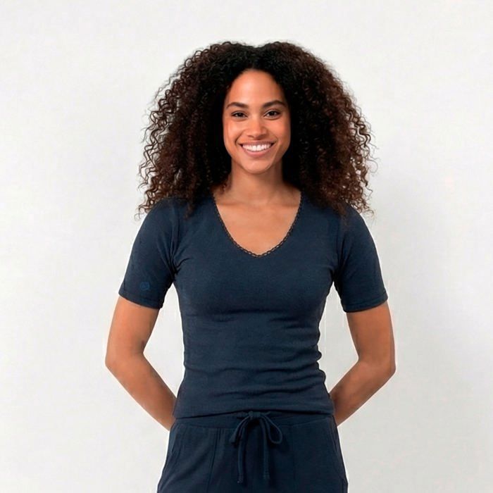 Camiseta de estar por casa Isotoner para mujer, color azul marino jaspeado.