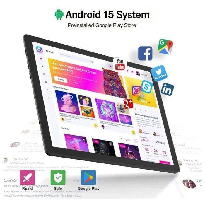Tablette tactile - KOTSREN - 10'' Android 15 - 20Go RAM - 64Go ROM ext.128Go - WiFi 6, 5000mAh