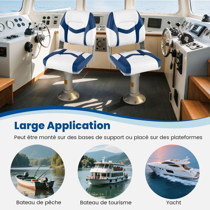 Asiento plegable de 2 piezas para barco COSTWAY con respaldo y 4 tornillos, impermeable, para barco de pesca o kayak, 42 x 49 x 51 cm, azul