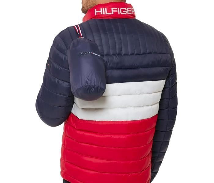 Chaqueta acolchada Ultra Loft de Tommy Hilfiger, color azul y rojo, para hombre.
