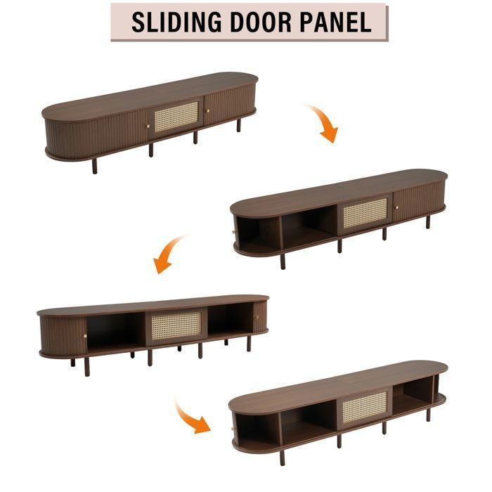 TV stand with 2 sliding doors, 1 drawer and storage compartment, minimalist design living room furniture, 180x40x40cm, walnut