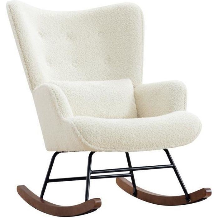 Mecedora, silla de lactancia para bebé, tela bouclé, estilo escandinavo, estructura de madera de hevea, beige.