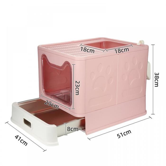 SUPFINE Bac à Litière pour Chat avec 2 Portes, Maison de Toilette Pliable pour Chat avec Couvercle et Tiroir, 41 × 51 × 38 cm
