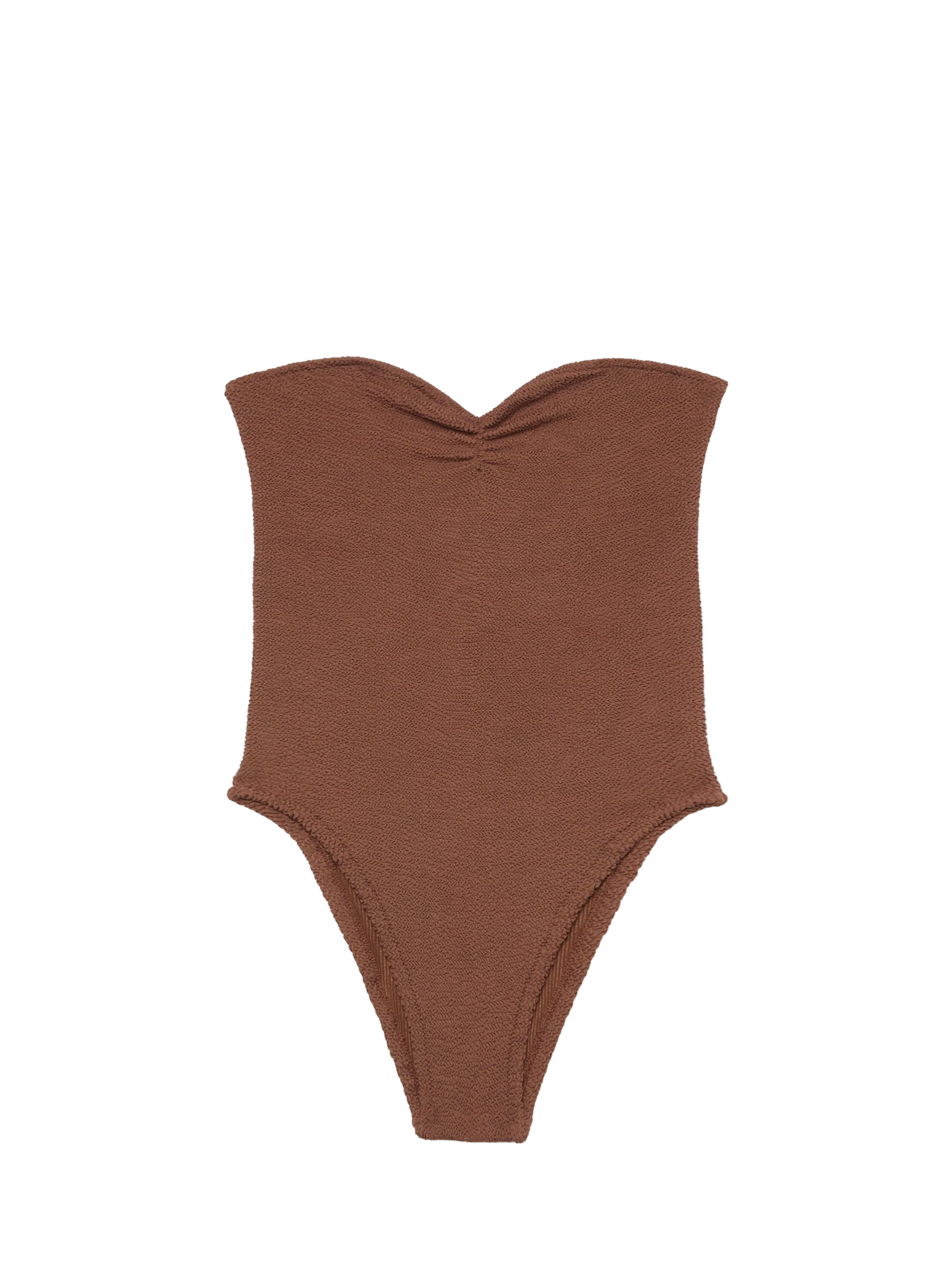 Soleil bruin strapless badpak met kreukelstructuur