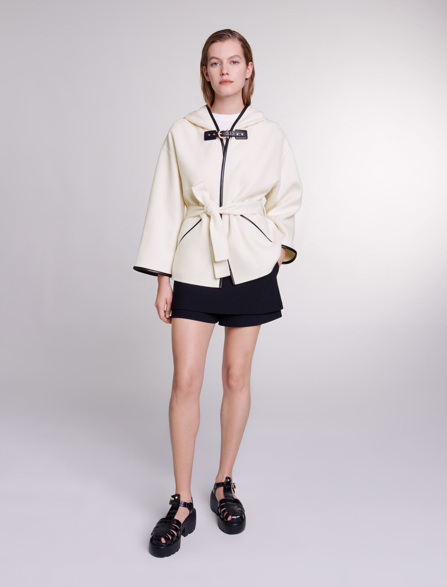 Wollen jas met cape-effect - Wit