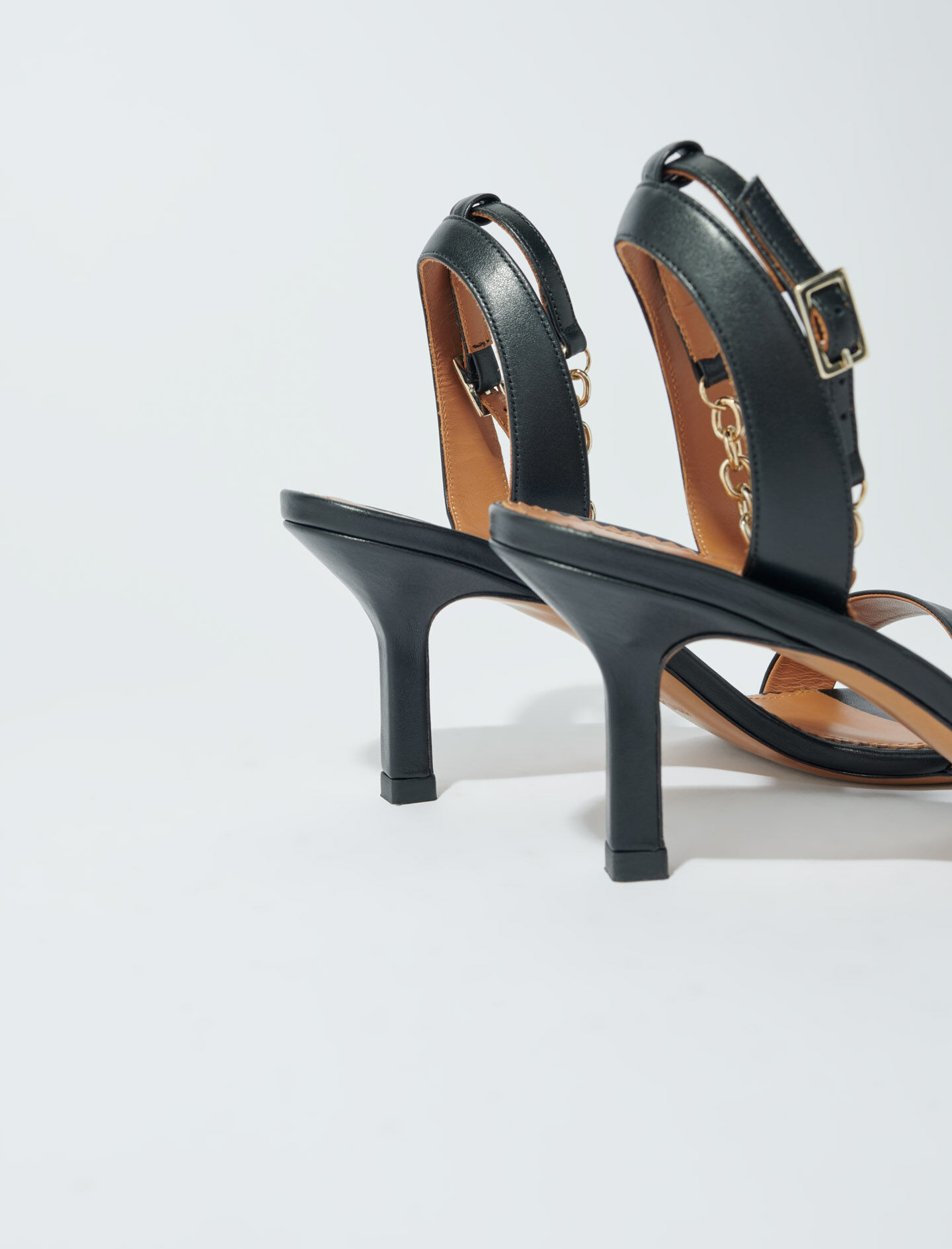 Sandalen met hak van leer - Zwart