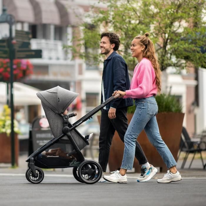 MAXI-COSI Trio Poussette 3 en 1 ZeliaS, Nacelle+Siège auto Cabriofix S iSize+Sac à langer+habillage pluie, 0-22Kg, Dark grey