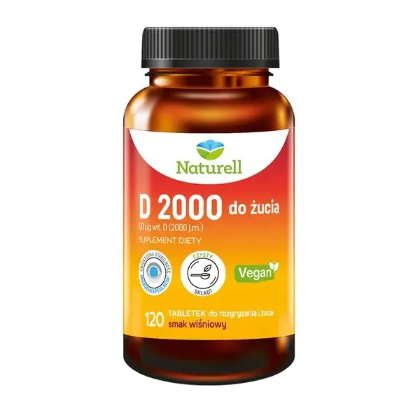 Naturell D 2000 do żucia Smak wiśniowy Tabletki