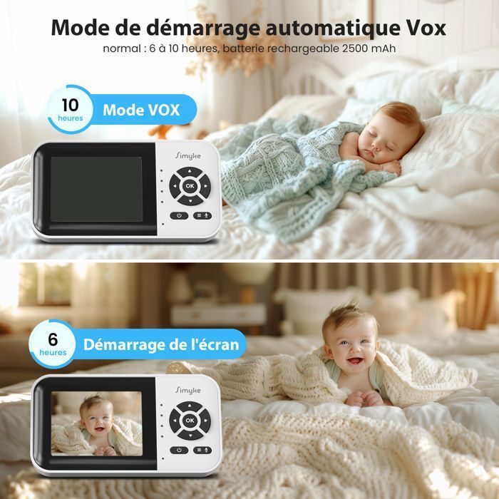 Simyke Smart Video Baby Monitor, Wi-Fi Switch, 2.8-inch Screen, App, 1500ft Range