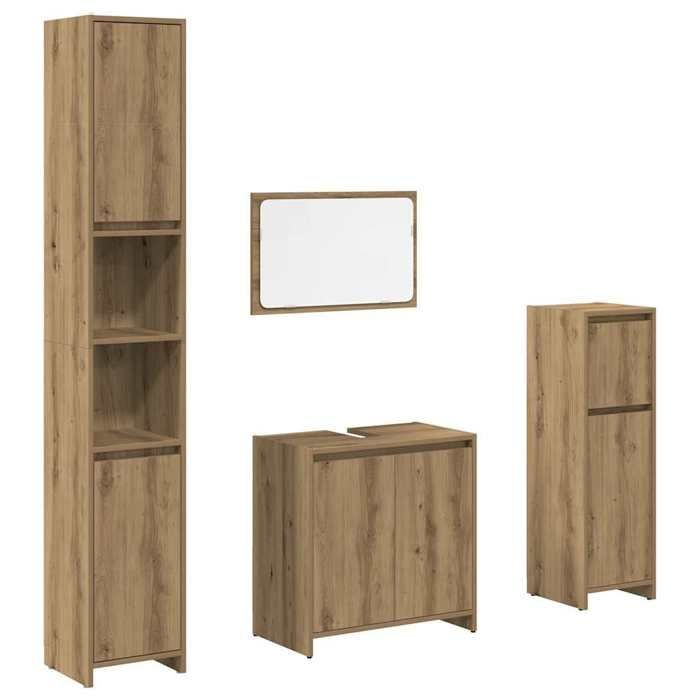 Badezimmermöbel-Set KALISSE – 4-teilig – Holzwerkstoff – Handgefertigte Eiche – Tragkraft: 60 kg