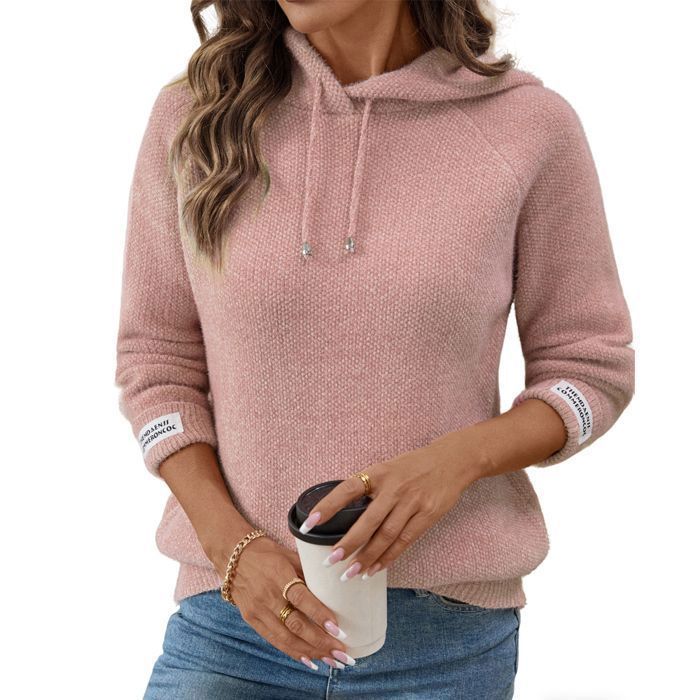 Jersey de mujer - Capucha raglán - Tejido de chenilla suave para invierno - Manga larga - Otoño/Invierno - Talla europea - Rosa