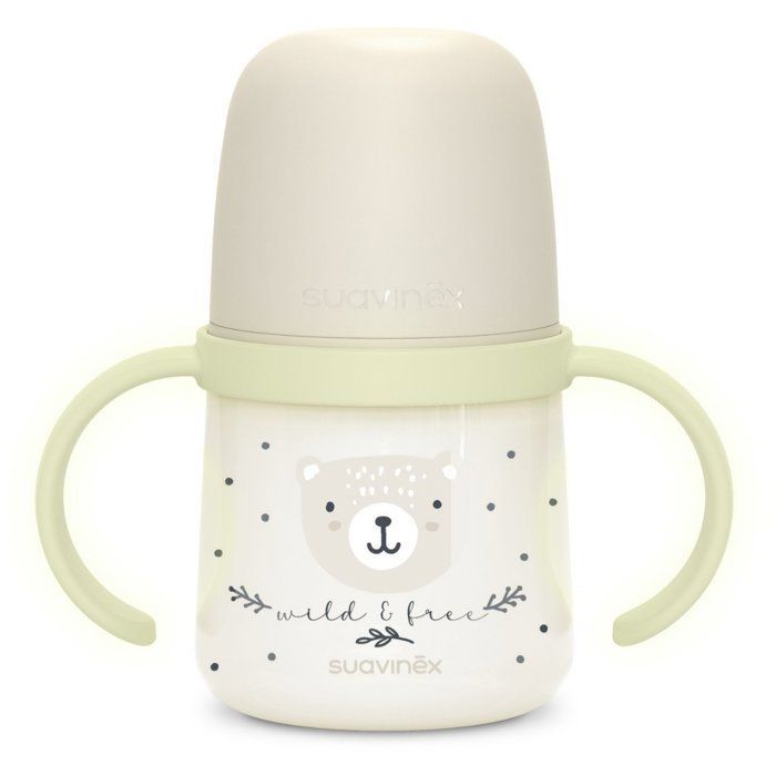 Babyfles met handvatten - SUAVINEX - NIGHT&DAY WILD&FREE - 150 ml - 6 maanden en ouder - Grijs