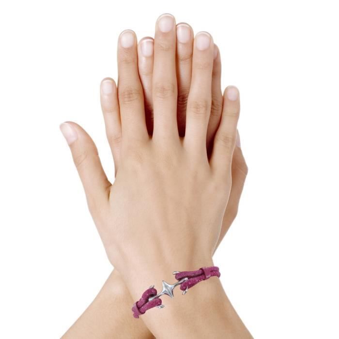 Les Poulettes Bijoux - Unisex gerhodineerde zilveren armband met dubbel anker en shagreen - 18 cm - Fuchsia