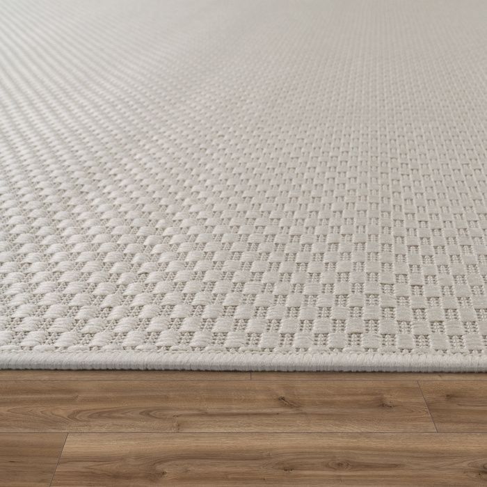 Alfombra de exterior Paco Home para balcón, terraza o cocina, lisa, con estampado moteado, color blanco roto, 200 cm x 200 cm.