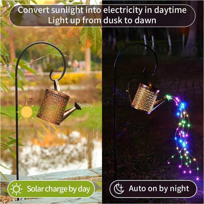 Solarbetriebene Gießkanne mit Beleuchtung – TTLIFE – Wasserdicht – 60 LEDs – Gartendekoration – Retro