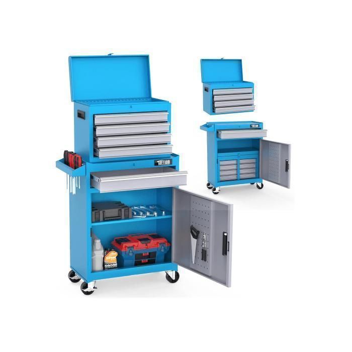 Carrello da officina 2 in 1 - ALIGHTUP - Cassetti e vani portaoggetti multistrato, con serratura e maniglia - Blu