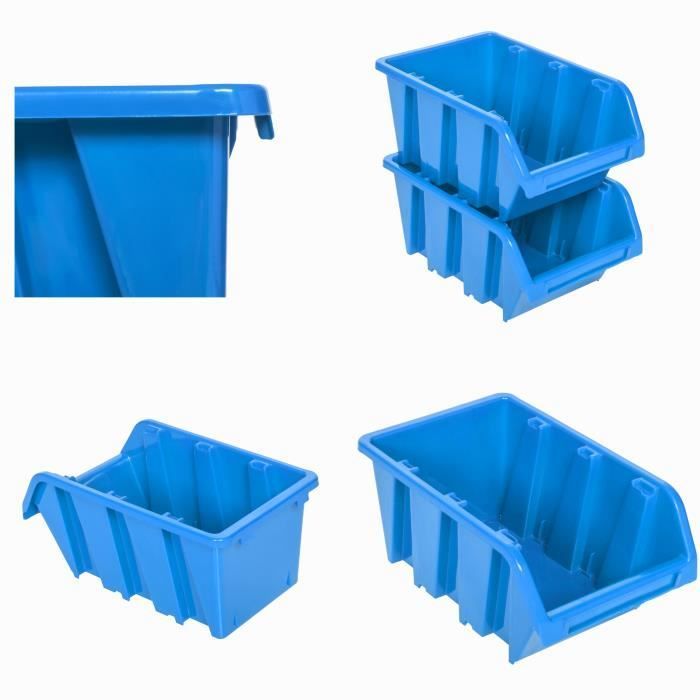 Étagère murale - BOTLE - 173x78cm - 95 Boîtes - Plastique - Couleurs Bleu et Noir
