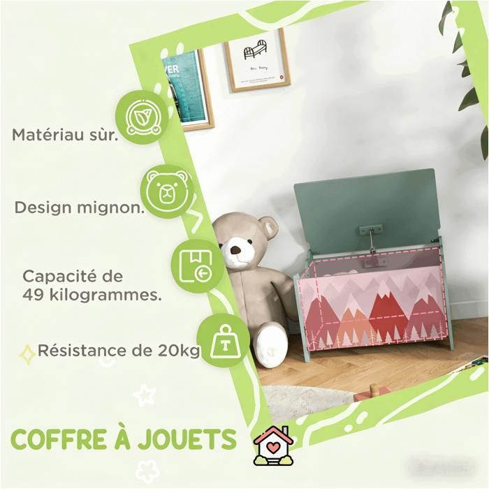 Boîte de rangement coffre à jouets couvercle à charnière design mignon vert