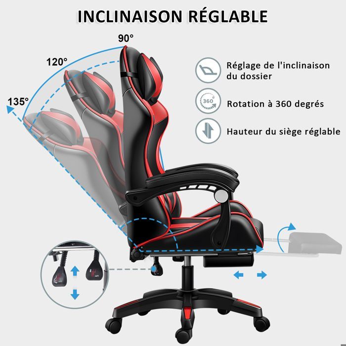 Cadeira Gamer Ergonômica, em Couro PU, com Altura Ajustável, Encosto Reclinável e Suporte Lombar.
