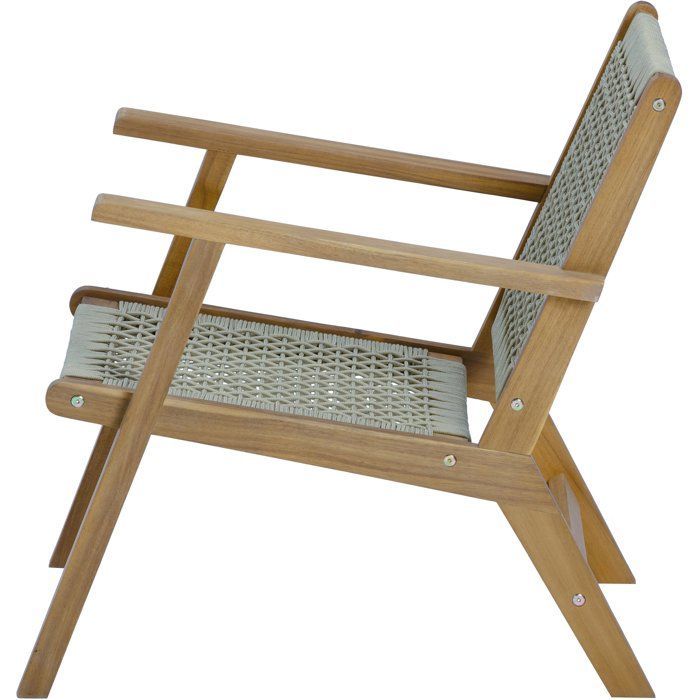 Lage tuinstoel - MERIDA - FSC-gecertificeerd acaciahout - Gevlochten touw - 60 x 76 x 73 cm - Khaki groen