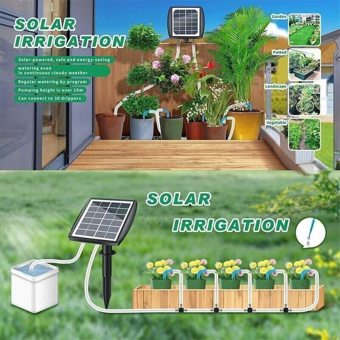 Kit de riego por goteo solar - MHY® - 15 m - Riego automático - 15 macetas - Temporizador incorporado