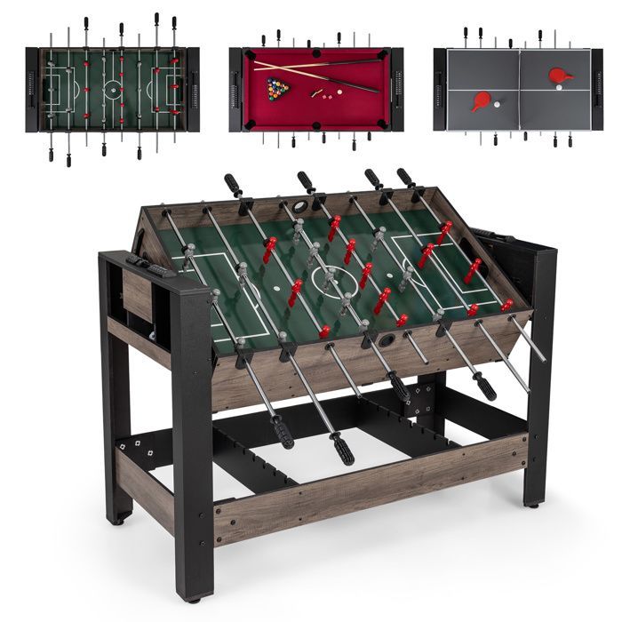 COSTWAY 3-in-1 draaibare multi-speltafel - tafelvoetbal, biljart en tafeltennis - 124 x 60,5 x 84 cm - Antislip handgrepen - Geschikt voor kinderen vanaf 8 jaar