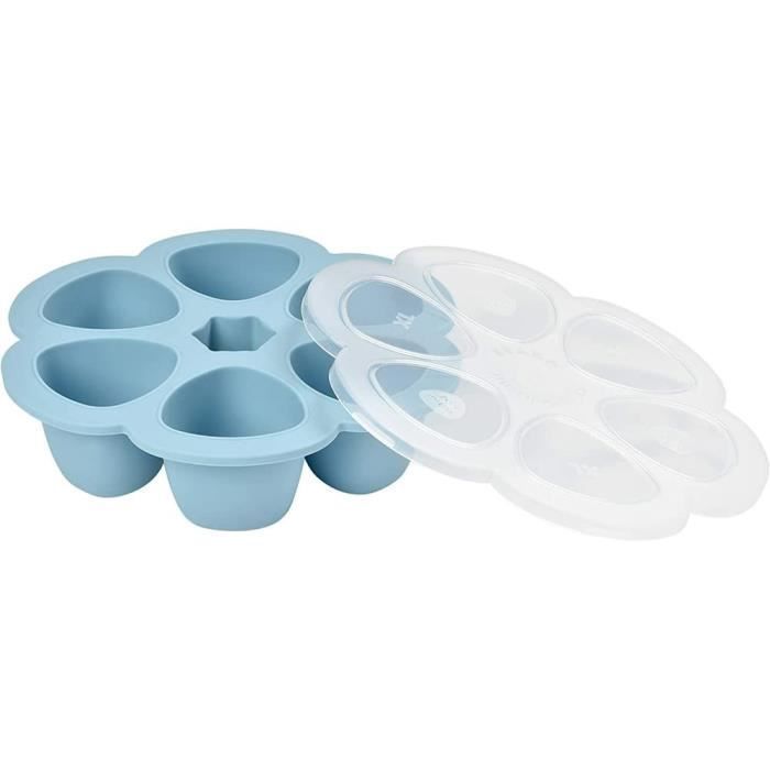 BEABA Premium siliconen bewaardozen voor meerdere porties, hittebestendig, luchtdicht deksel, gemaakt in Italië, 6 x 90 ml blauw