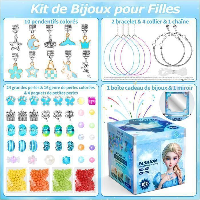 KUKUFUN Princess DIY Bead Kit for Girls - Jewelry Box with Mirror - Ages 3-12