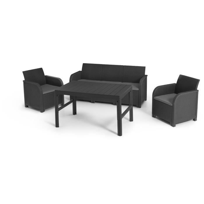Garden furniture set - resin with woven rattan look - Allibert by KETER - 5 people - SanRemo - Graphite Grey