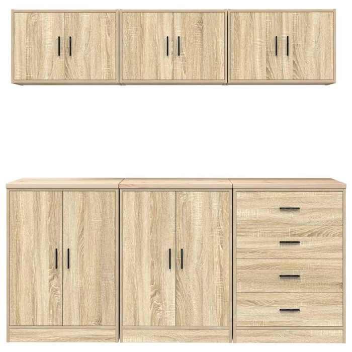Armários de garagem vidaXL de 6 peças, madeira de engenharia Sonoma Oak, armário de armazenamento para garagem, armário de armazenamento, bancada de trabalho