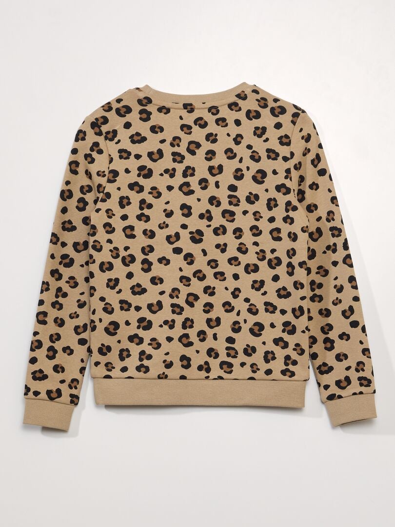Fleece sweatshirt met print - BEIGE