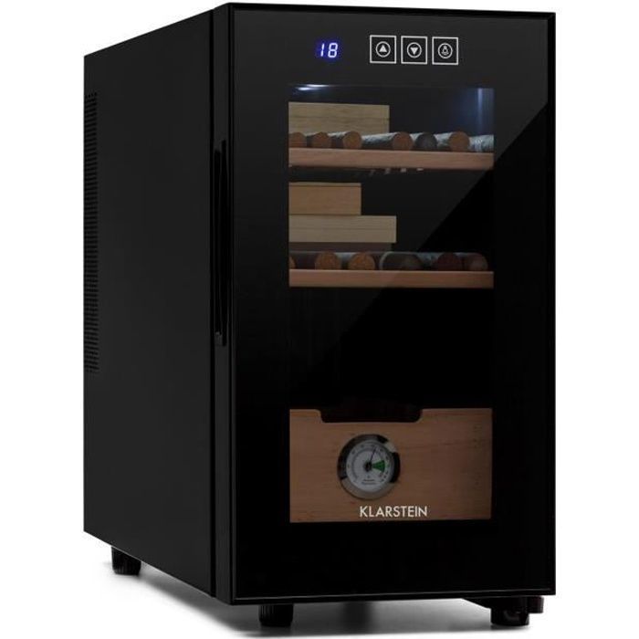 Humidor para puros - Klarstein El Presidente 23 - 45W - Pantalla táctil - Madera de haya - 23L - LED - Negro