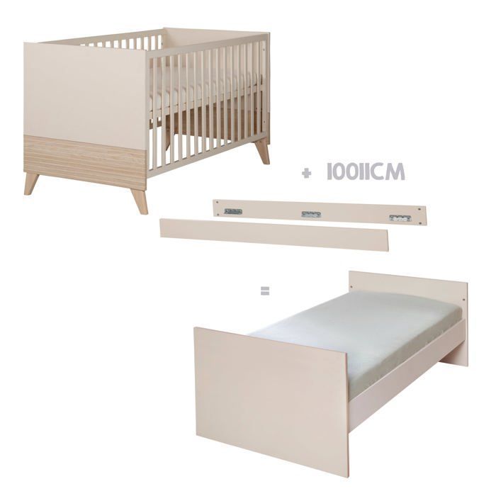 Cuna convertible/cama infantil - 70 x 140 cm - SIDNEY - Roble / Beige