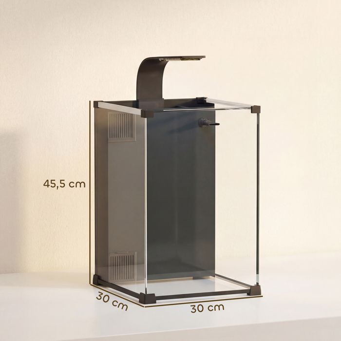 Aquarium - PawHut - 36L, nano aquarium avec filtre intégré, pompe 5W et éclairage LED - verre trempé - 30x30x45cm - noir