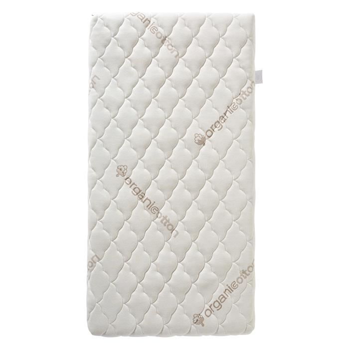 Babymatras van biologisch katoen - 60x120x10 cm - 100% katoen - Afneembare hoes - Geen chemische behandeling