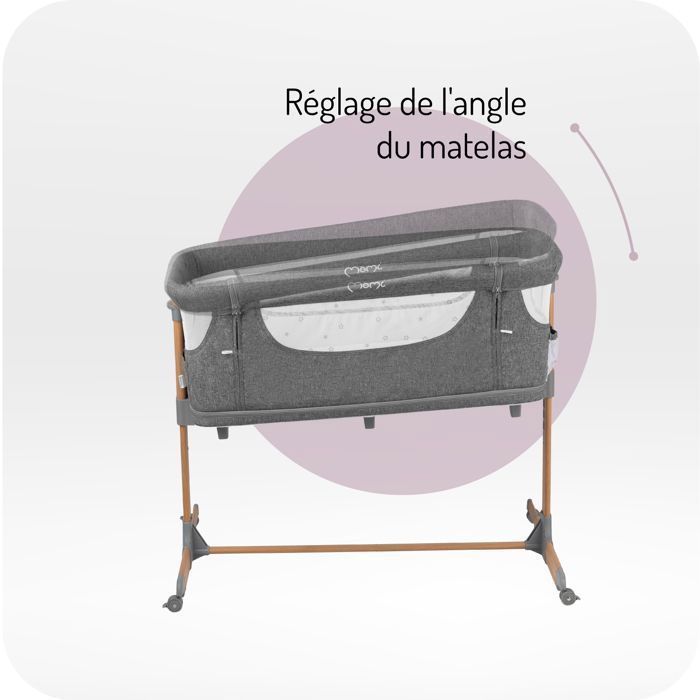 MoMi SMART BED – Lit Cododo Bébé 4-en-1 – Hauteur & Inclinaison – Berceau avec Moustiquaire, Matelas, Accès Latéral – Gris