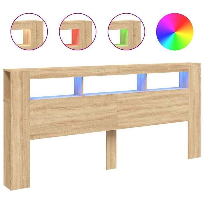 Cabecero LED vidaXL, panel con almacenamiento, accesorio para cama, cabecero para estructura de cama de dormitorio, roble Sonoma 837374