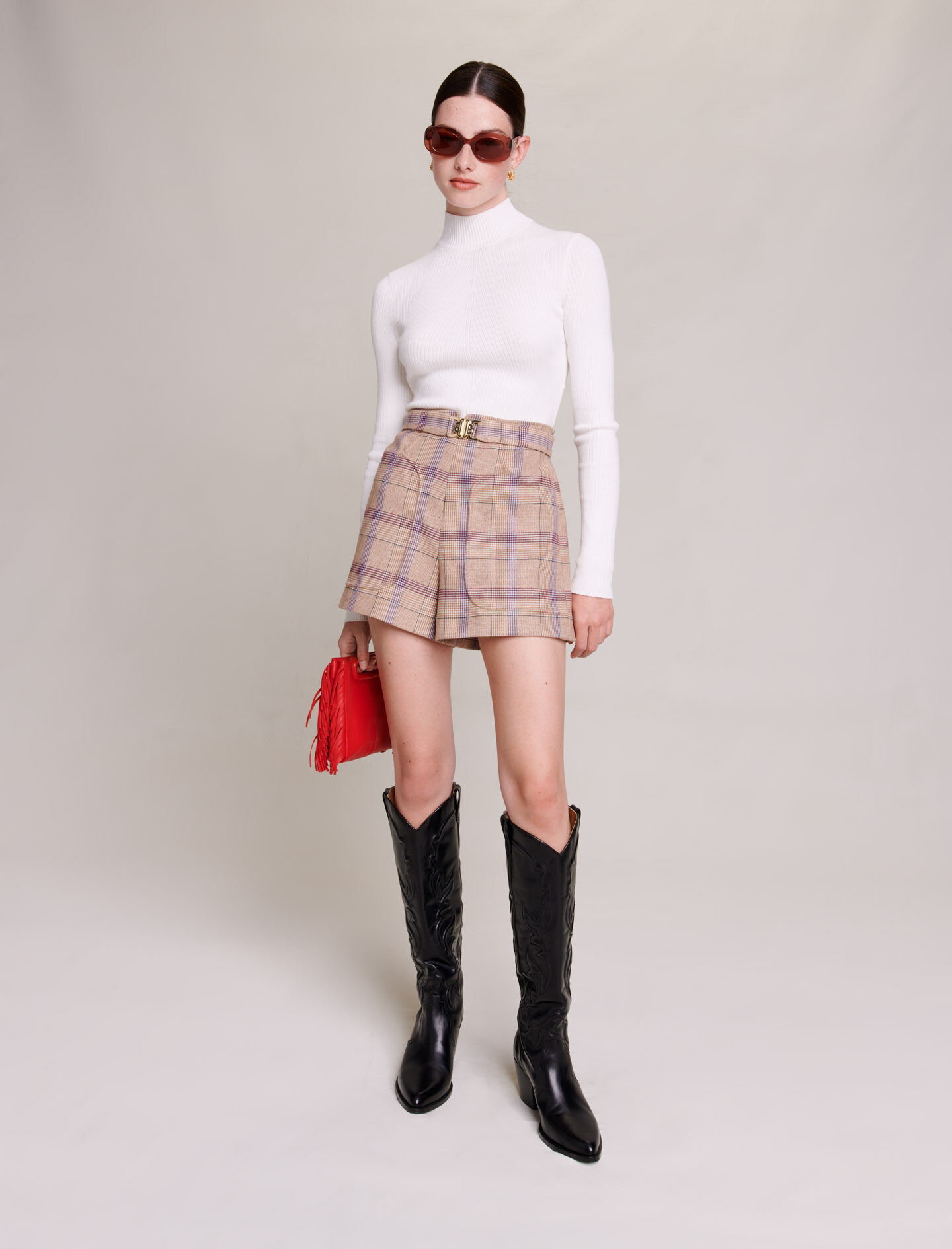 Gestructureerde shorts - Beige