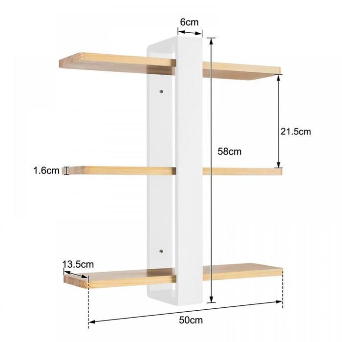 YIPEEMA. Estantería de pared, práctica estantería decorativa de tres niveles, blanca, 50*16*58cm.