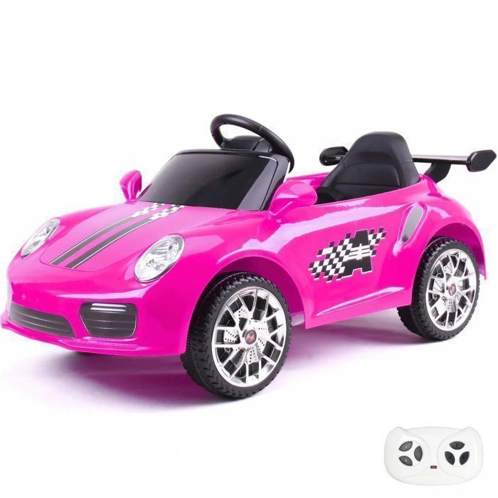 Auto elettrica stile Porsche 12V - Rosa - Età 1-5 anni - Telecomando parentale - Suoni realistici - 30 kg
