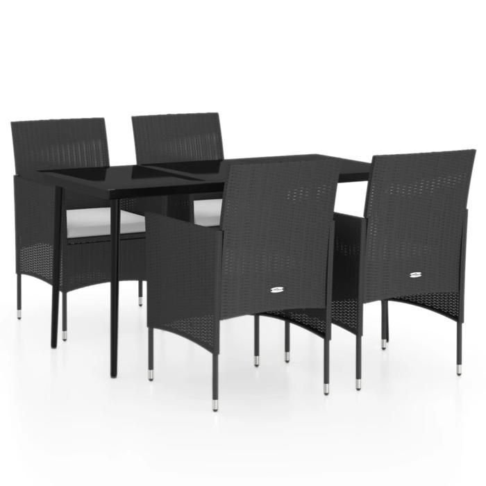 Ensemble à manger de jardin - vidaXL - 5 pièces - Noir - Résine tressée - Acier enduit de poudre - Verre