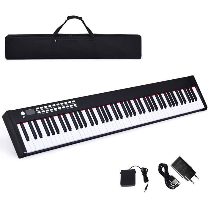 Teclado musical electrónico COSTWAY de 88 teclas para niños - MIDI/Bluetooth - Ajuste dinámico - Pedal de sustain - Bolsa de transporte - Negro