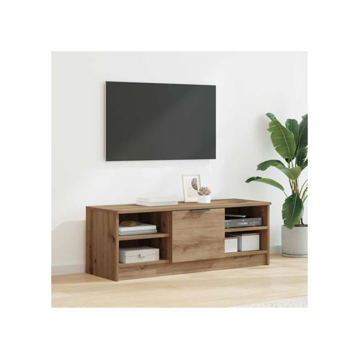 Mueble de TV moderno - vidaXL - Roble artesanal - Madera de ingeniería - 102x35x36,5 cm - 1 puerta - 2 estantes