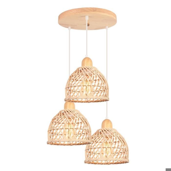 Hanglamp - IDEGU - Vintage industrieel - Hout en bamboe - E27 - 60W