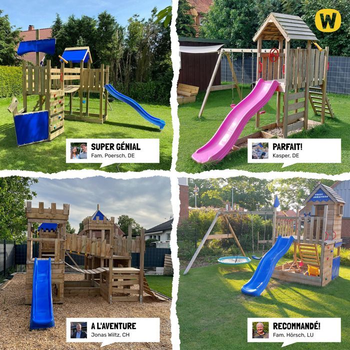 WICKEY Smart Arch Castle Speelgebied met 220 cm rode glijbaan, schommels en hangbruggen – 10 jaar garantie*