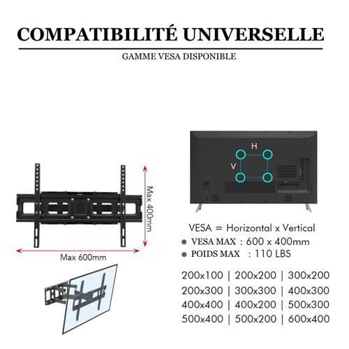 Supporto da parete 3D a doppio braccio inclinabile e girevole per TV, 600x400 mm, da 32